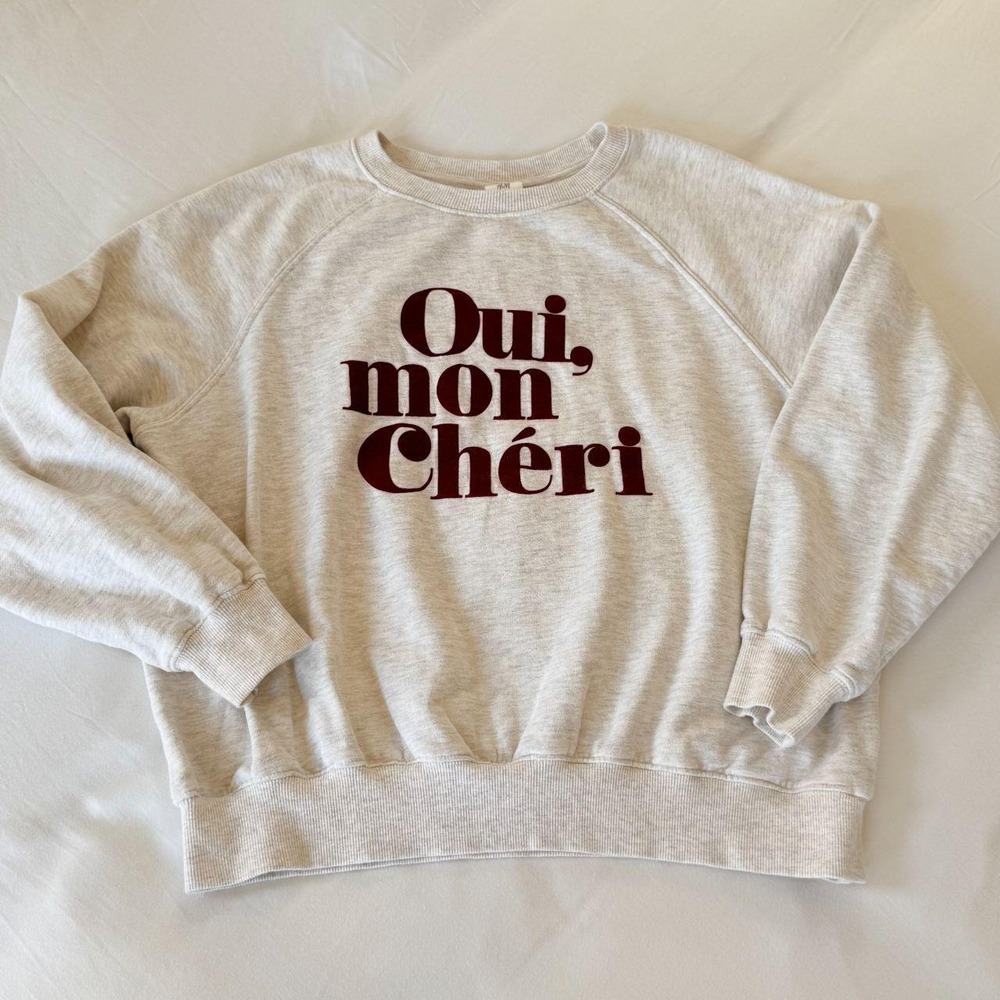 H&M Oui Mon Cheri Graphic Sweatshirt Grey Red Velvet Lettering Medium